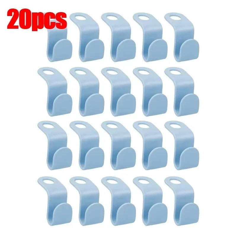 10-50pc Multi Functional Wardrobe Hanger Hook, Hat Hook, Plastic Wardrobe Stacking Hanger, Bedroom Storage Wardrobe Storage Rack Oasis Select 20pcs-blue