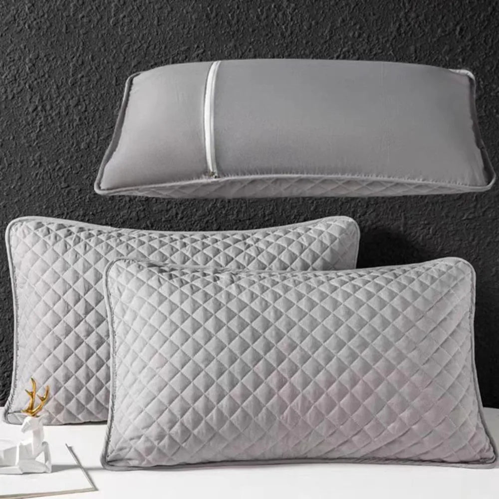 Comfortable Cotton Pillow Cover Isolation layer Anti Mite Pillow Case Protector Waterproof Head oil Pillowcase household Oasis Select Grey-With Zipper
