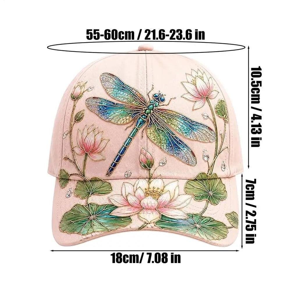 Breathable Garden Morning Cap Adjustable Animal Pattern Sports Sun Hat Soft Cotton Hummingbird Flowers Baseball Cap Outdoor Oasis Select dragonfly