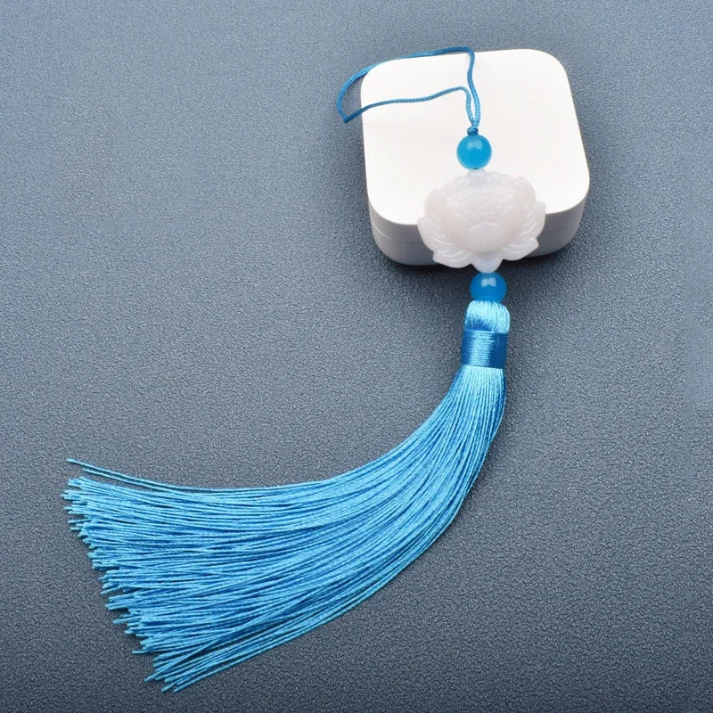 1 Pcs White jade lotus Fringe Trim Bookmark Silk Tassels Pendant DIY Sewing Curtains Accessories Clothes Bag Craft Supplies Oasis Select SKY BLUE 1 PCS