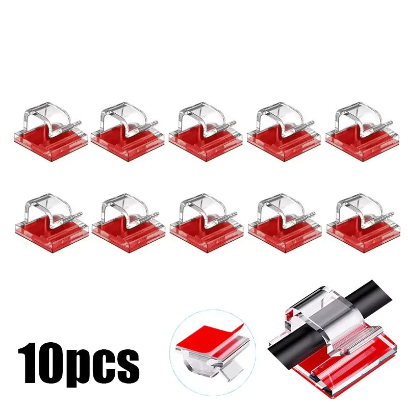 10/30/100PCS Cable Organizer Clips Cable Management Wire Manager Cord Holder USB Charging Data Line Bobbin Winder Wall Mounted Oasis Select 10PCS-Transparent