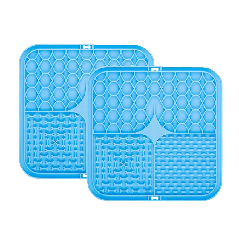 Food Grade Silicone Pet Dog and Cat Anti-Choking Slow Eating Tableware Tray Licking Mat Licking Plate Pet Yogurt Placemat Oasis Select blue-2pcs 15.5cmX15.5cm