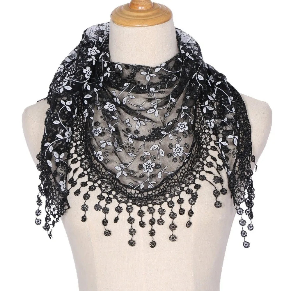 Gifts Triangle Lace Veil Headscarf Floral Breathable Women's Small Floral Scarf Lace Triangle Veil Sequined Gauze Scarf Oasis Select