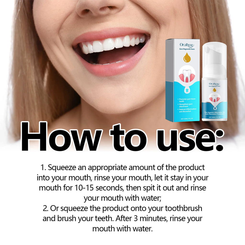 Gum Regrowth Foam Repair Gingival Remove Yellow Stain Relieve Dental Decay Whitening Teeth Oral Cleaning Protect Gum Care 30ml Oasis Select
