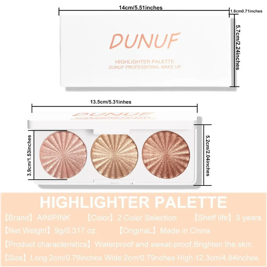 DUNUF 4-in-1 Baked Highlighter Palette – Waterproof Face Makeup