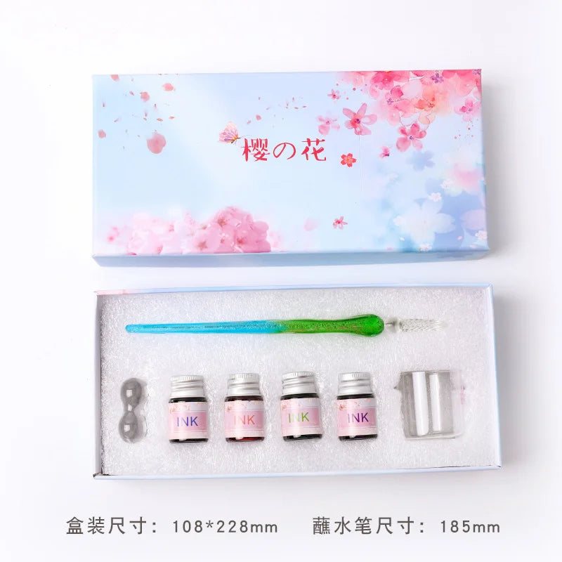 Romantic Sakura Glass Dip Pen Sakura Flower Series Multi piece Gift Box Gradient Color Set Oasis Select 7