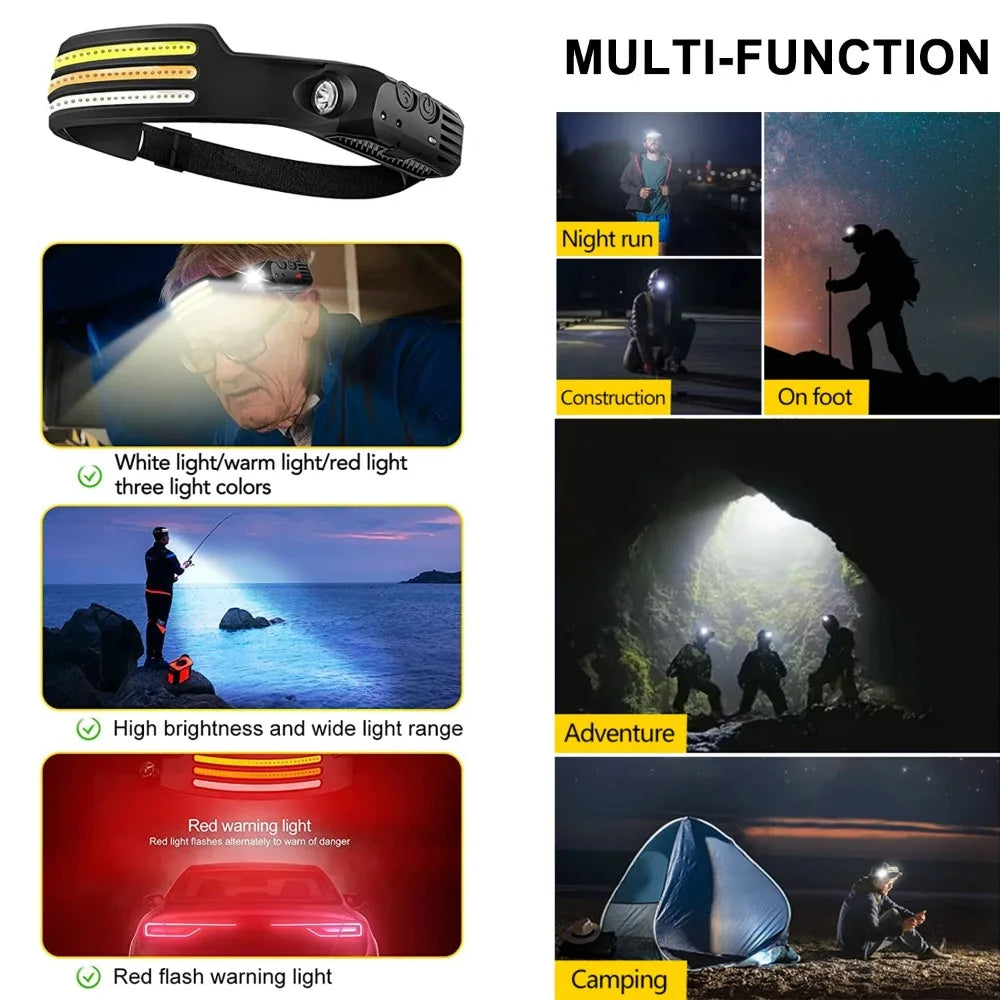 LED COB Sensor Floodlight Rechargeable Working Light Headlamp Emergency Light Outdoor Waterproof Camping Fishing Flashlight Oasis Select