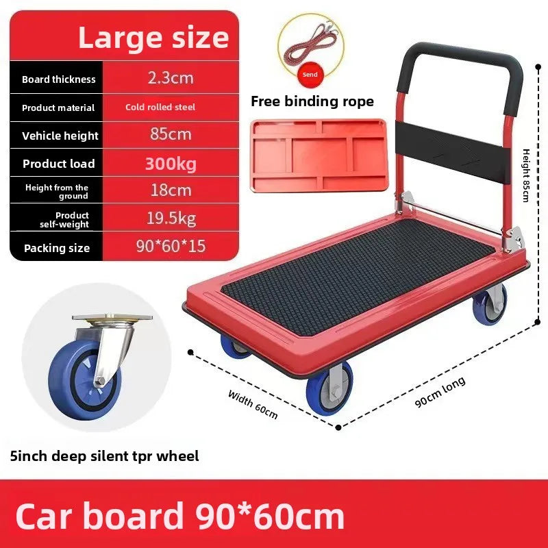 Multi-functional Silent trolley Steel trolley Pull goods Folding flatbed truck Small trailer Truck Supermarket storage Oasis Select Red-B-60-90-5