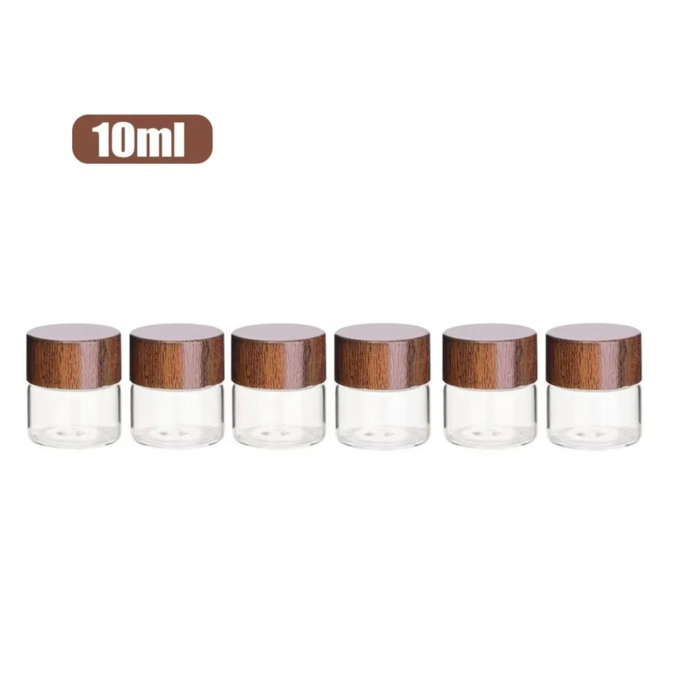 6PCS 10/20/30 ML Wooden Lid Mini Glass Bottles Transparent Sealed Small Spice Jars Food Grade Golden Bean Bottle Oasis Select S