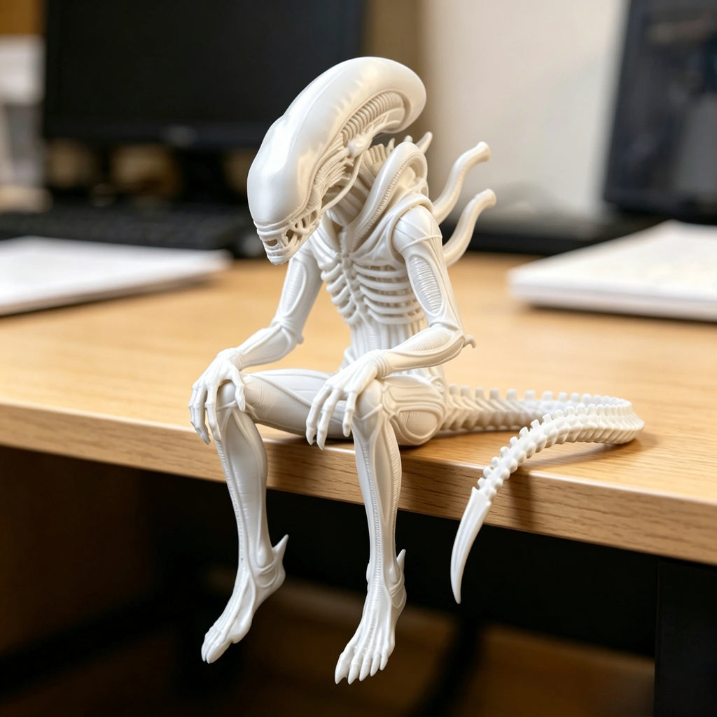 Sci-Fi Horror Alien Monster Sculpture 3D Printed Sitting Figurine Gothic Desktop Ornament Creative Collectible Decoration & Gift Oasis Select White 9x9.2x7cm