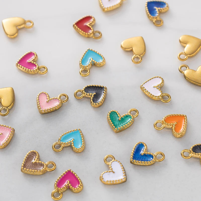 5pcs Gold Stainless Steel Pink Heart Enamel Charms Dangle Pendant for DIY Bracelet Necklace Earrings Supplies Jewelry Making Oasis Select