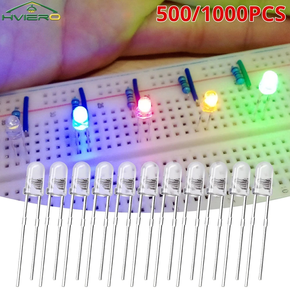 3mm LED Diode Assortment Kit 500/1000pcs – Multi-Color DIY