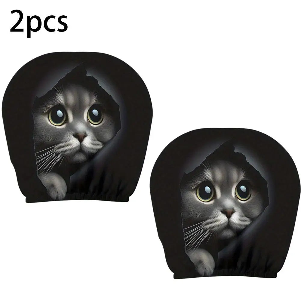 2 pieces of realistic car headrest covers with cute cats showing their faces, washable and stretchable, car interior decoration Oasis Select 2pcs