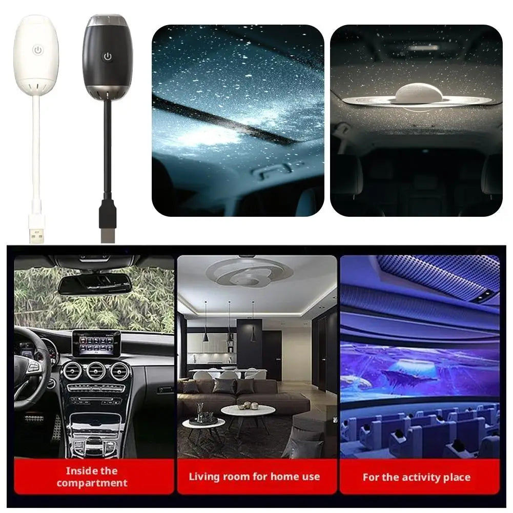 LED Car Atmosphere Projector Light Mini Galaxy Starry Sky Ambient Lamp Romantic Saturn Star Light for Bedroom Car Roof Decor Oasis Select
