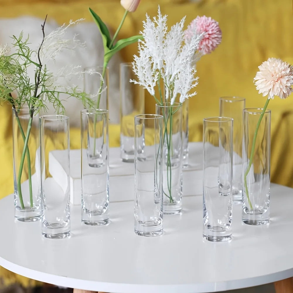 12 Pieces Glass Cylinder Vase, Clear Small Flower Vase, Home Decoration Vase, Party Decoration Vase, Suitable for Wedding Oasis Select