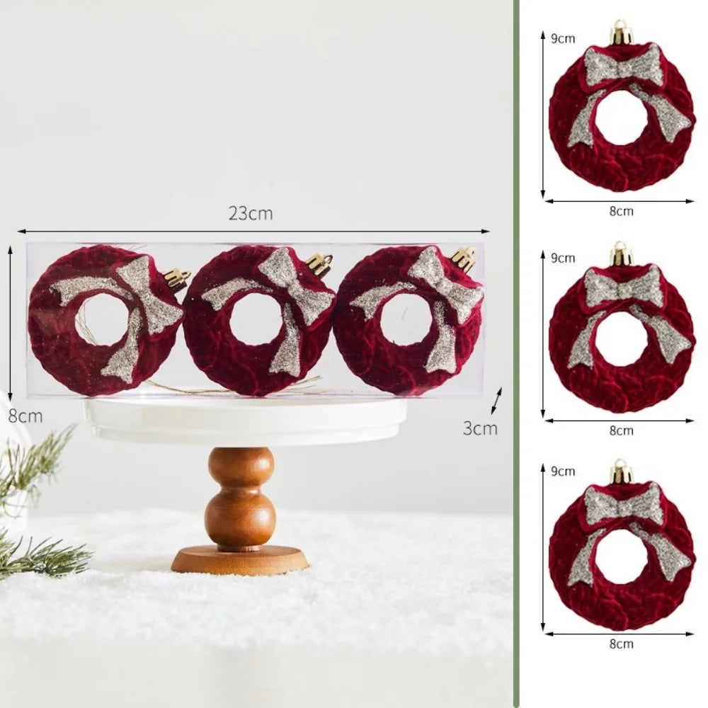 Wine Red Velvet Flocked Christmas Ball Ornaments | Elk Wreath