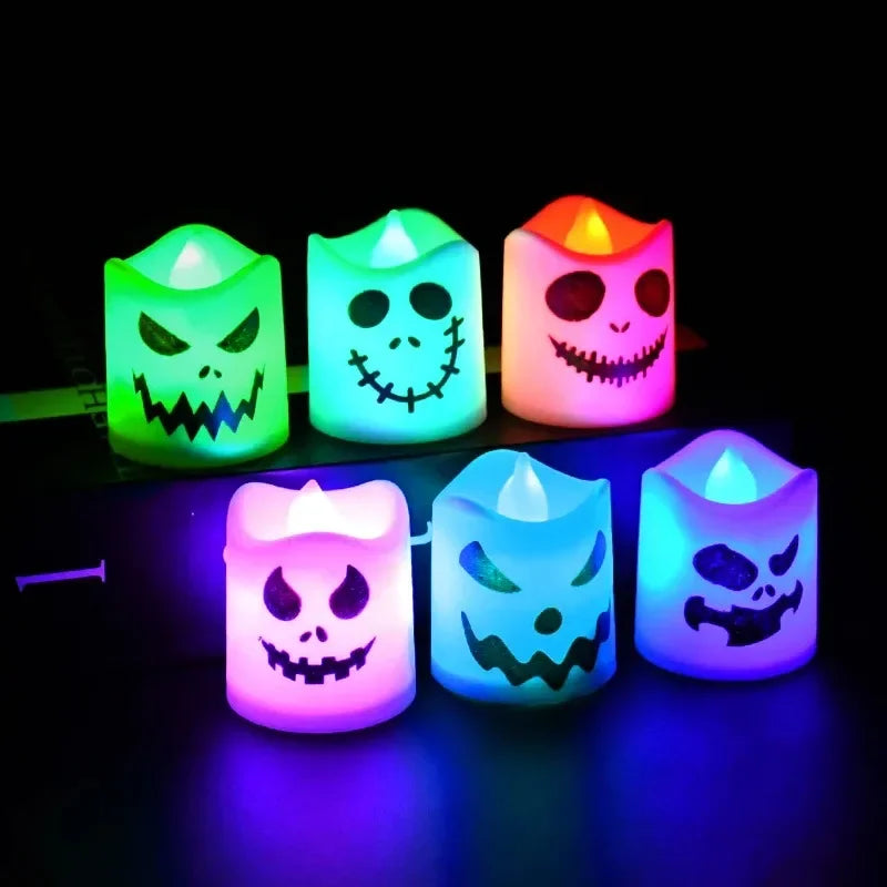 6pcs Halloween Electronic Candle Led Ghost Pumpkin Light Glowing Lamp Party Home Bar Decoration Haunted House Horror Props Oasis Select
