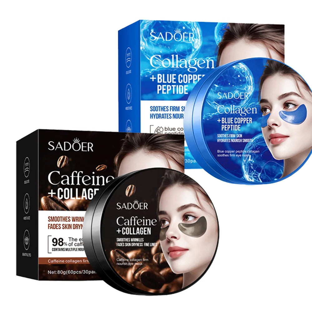 SADOER Caffeine Crystal Collagen Eye Mask Anti Dark Circles Ant -Aging Anti Wrinkles Moisturizing Eye Patche Skin Care 1/2/4pcs Oasis Select Coffee Blue 2pcs