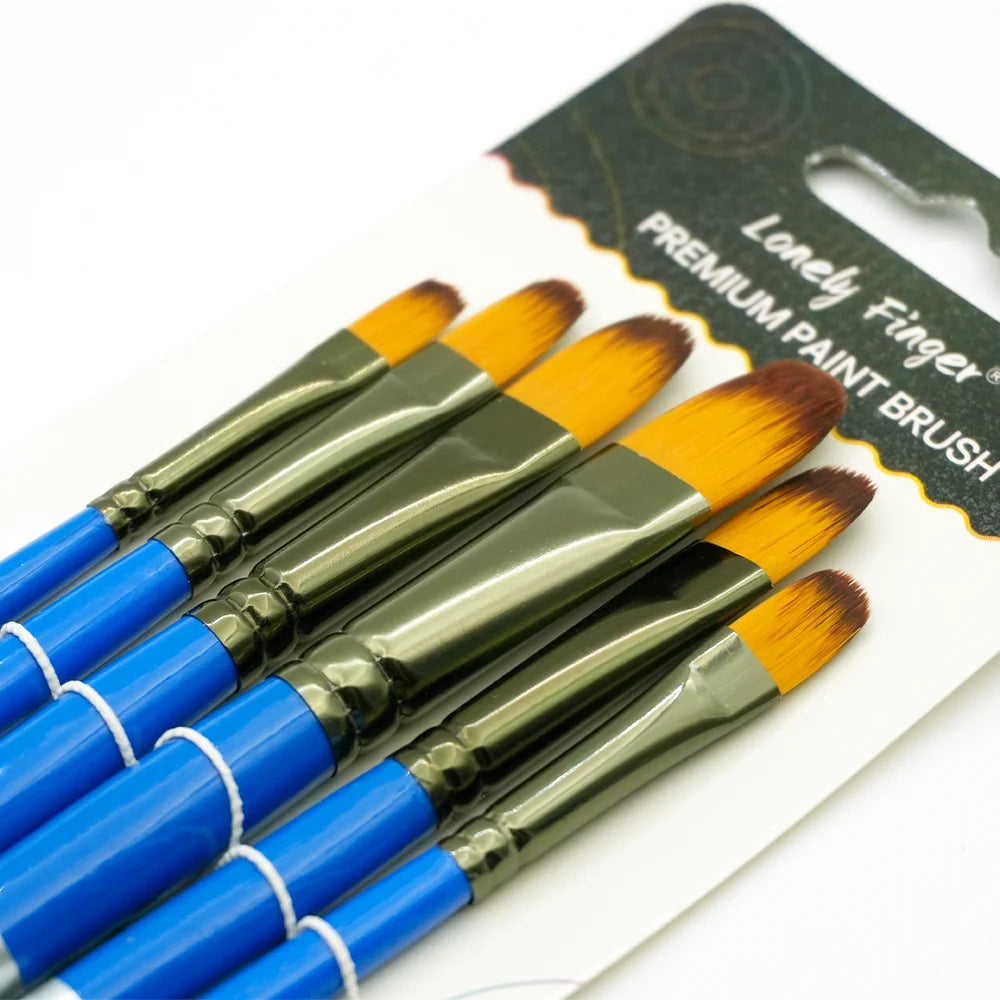6/24 Paint Brushes Set,Nylon Hair Artist Acrylic Paint Brushes for Acrylic Painting Oil Watercolor,Canvas, Detailing & Rock Pain Oasis Select 6pcs Blue Filbert