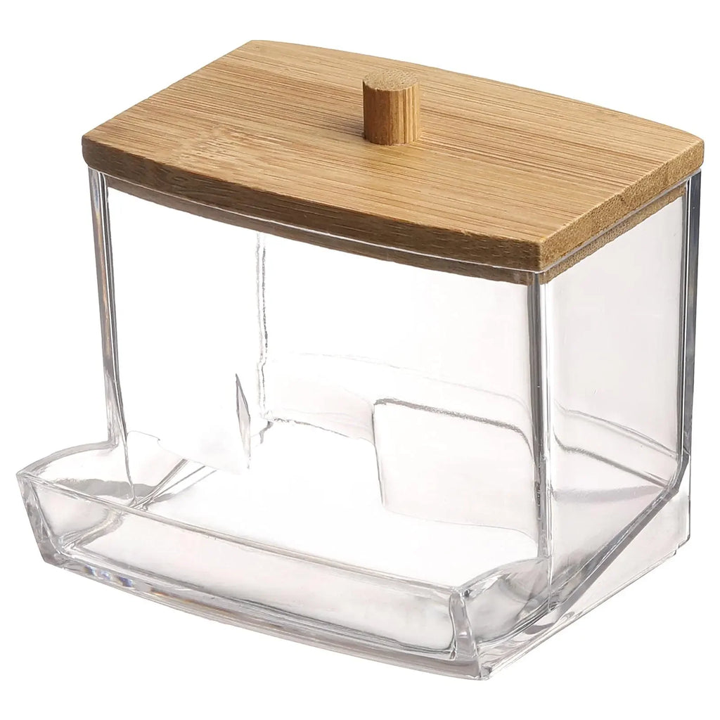 Cotton Swab Box - Transparent Bamboo Cover Dustproof Cotton Swab Toothpick Storage Box Multi-Purpose Visible Dispenser Oasis Select transparent