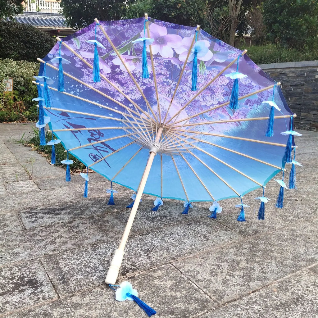 Antique Hanfu Fringe Umbrella Performance Photo Props Dance Silk Umbrella Craft Ancient Point Oiled Paper Umbrella Oasis Select Solid Wood 24 16K