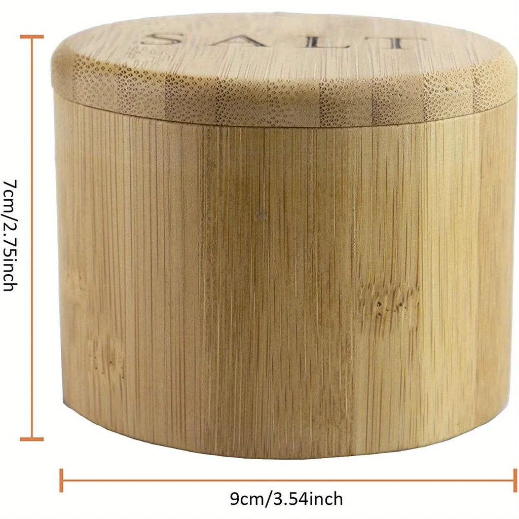1pc Bamboo storage box with magnetic twist-off lid, salt engraving on the lid. Oasis Select