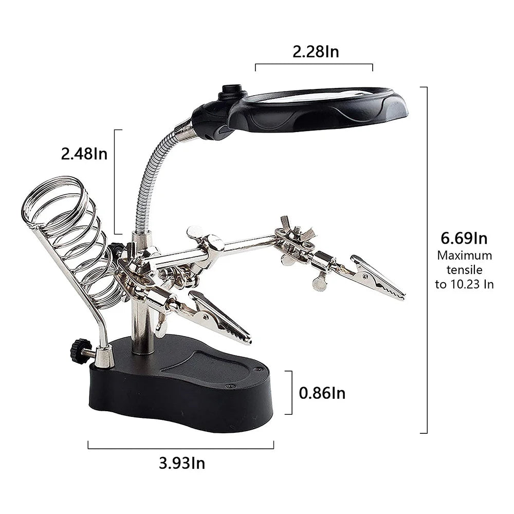 3.5X 12X Helping Hands Third Hand Soldering Iron Welding Stand Station with 2 LED Clip Welding Magnifier Magnifying Glass Oasis Select