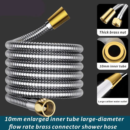 10mm Inner Tube Enlarged Big Flow 1.5/2/3M Shower Hose Stainless Steel Flexible Shower Head Pipe Plumbing Bathroom Accessories Oasis Select
