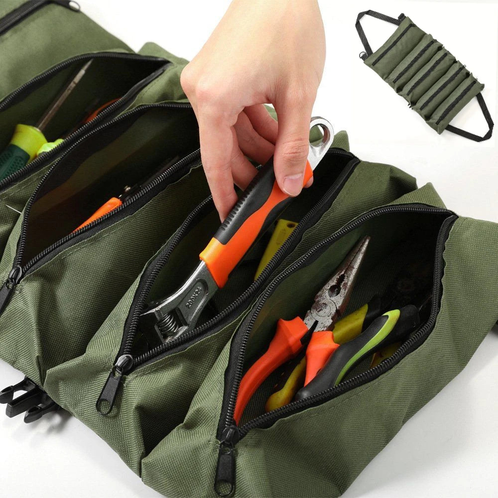 Tool Roll,Multi-Purpose Roll Up Tool Bag,Wrench Roll,Canvas Tool Organizer Bucket,Car First Aid Kit Wrap Roll Storage Case Oasis Select