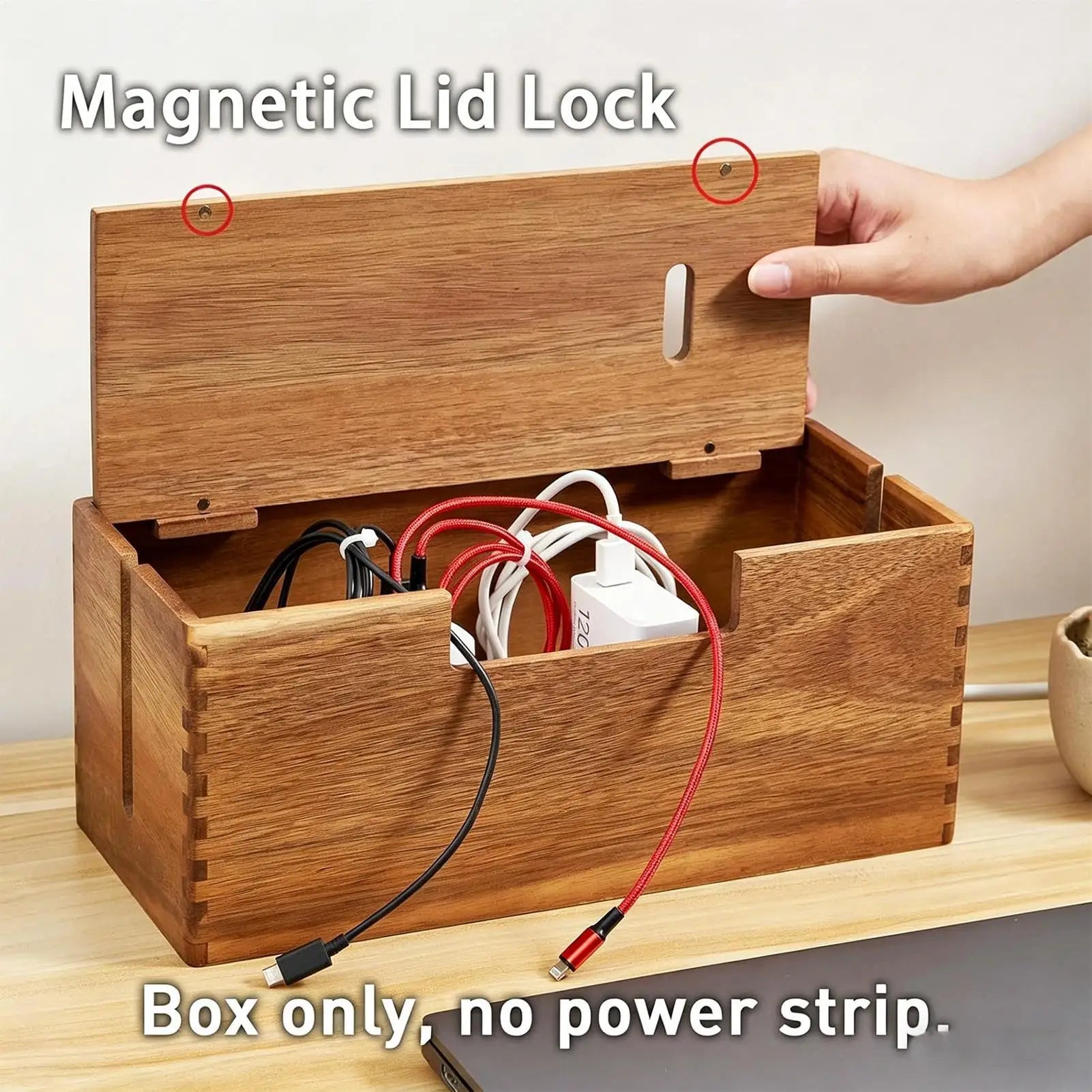 Wooden Cable Storage Box – Cord & Charger Organizer