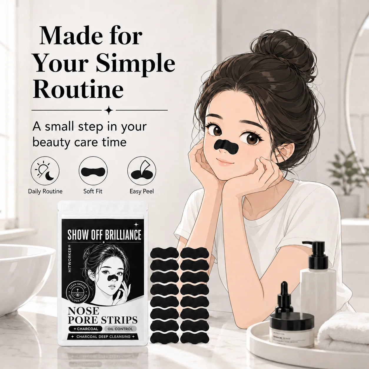 30Pcs Activated Charcoal Nose Strips Set Soft Fit Skin Care Patch for Easy Home And Travel Use Fresh Look Routine Oasis Select