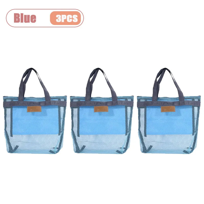 1-5PCS Large Mesh Beach Tote Bag for Swimming Pool Travel Portable Handy Storage Pouch for Wet Clothes Toiletries Towel Oasis Select Blue-3PCS