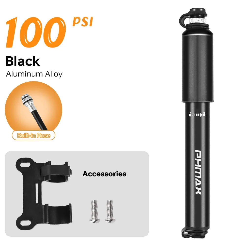 PHMAX 100Psi Mini Bike Pump Portable Cycling Manual Air Pump MTB Road Bicycle Tire Inflator Schrader Presta Valve Oasis Select P-DQT-1301