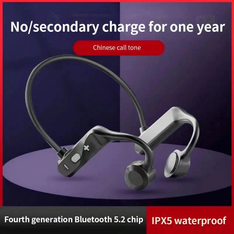 K69 Bone Conduction Earphones Bluetooth Hifi Music Headphones Sport Ear-hook Wireless Headsets with Mic Waterproof Earbuds Oasis Select Black