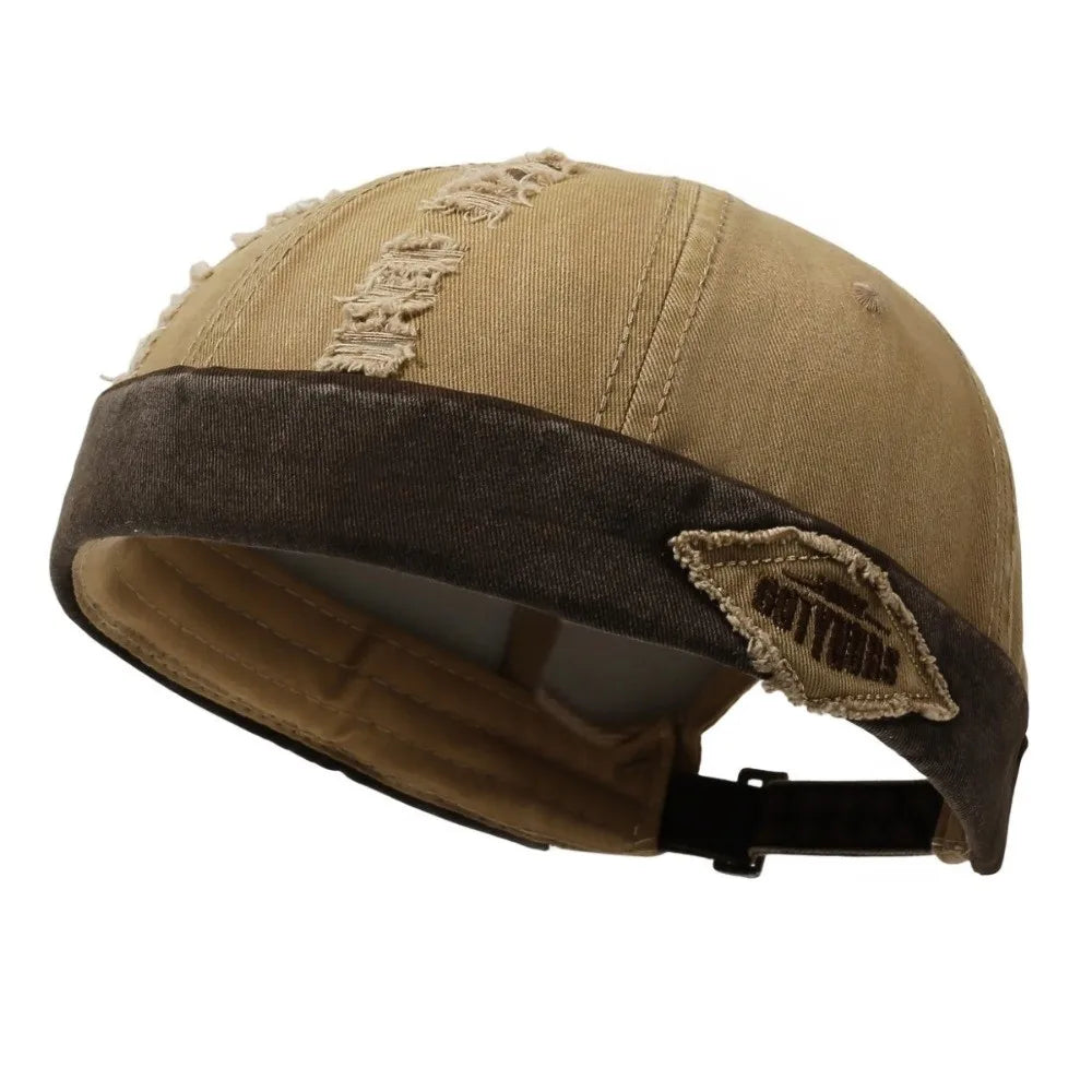 Casual Broken Hole Melon Skin Hat Lightweight Streetwear Hip Hop Cap Sun Protection Quick Drying Skullcap Outdoor Oasis Select Khaki
