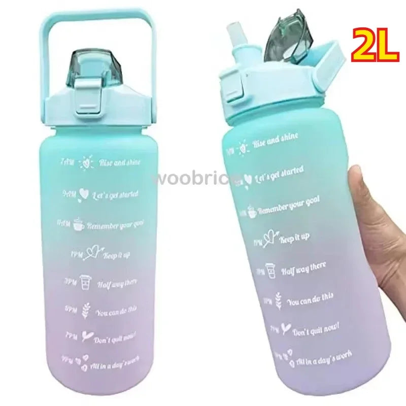 1-3PCS Sports Water Bottle for Running Drinking Bottle 2L Motivational with Time Marker Stickers Portable Reusable Plastic Cups Oasis Select 2pcs-2L-green purple Select style