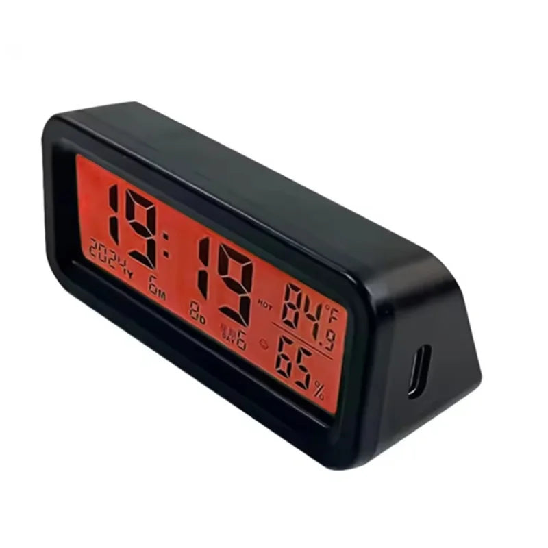 LCD Digital Solar/USB Car Clocks Power Dashboard Thermometer Automotive Electronic Temperature Humidity Gauge Automobiles Clock Oasis Select Solar Blue Red