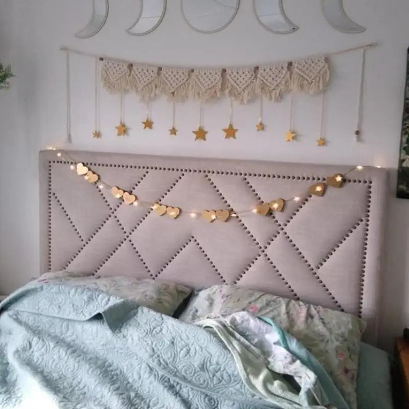 Hand-woven Boho Macrame Tapestry Wall Macrame Macrame Garland Banner with Wood Beads Home Wall Art Decoration for Apartment Oasis Select