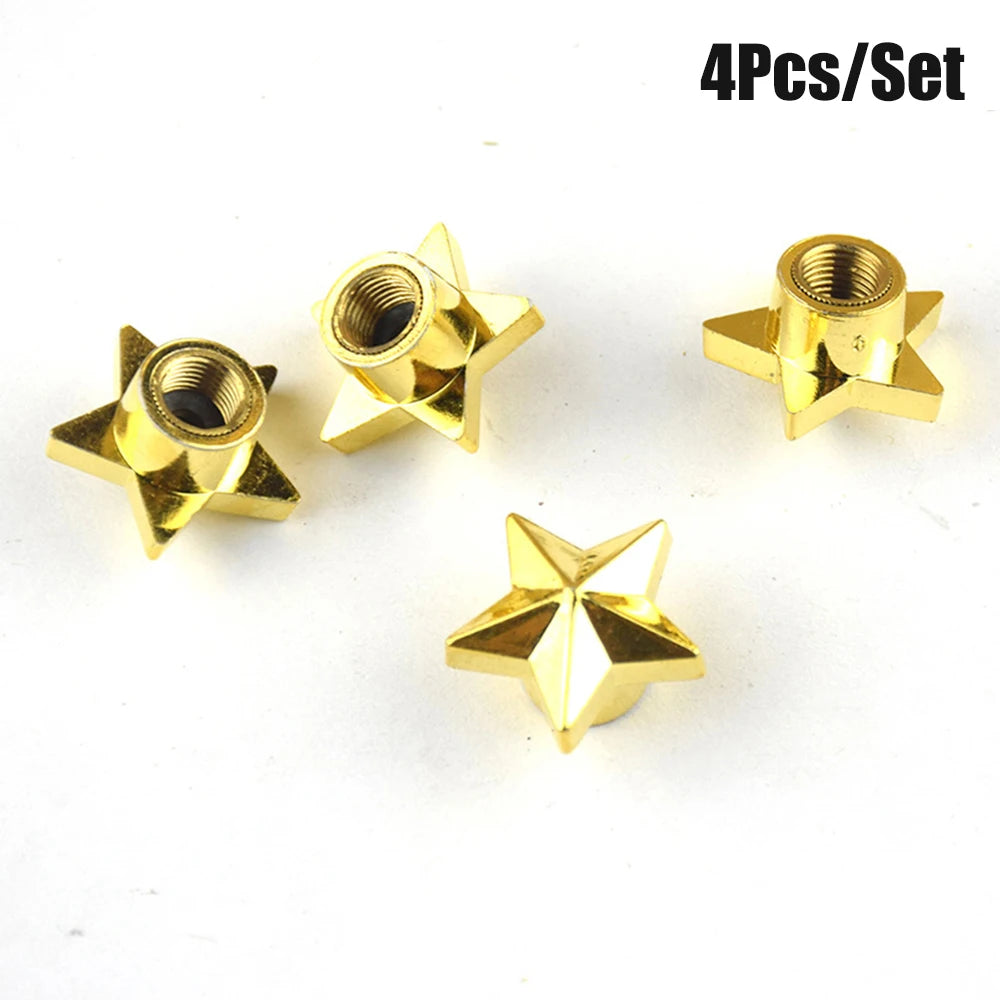 AQTQAQ 4Pcs/Set Tire Stem Valve Caps Universal Pentagram Shaped Wheel Tyre Air Valve Stem Caps Dust Covers Oasis Select Gold