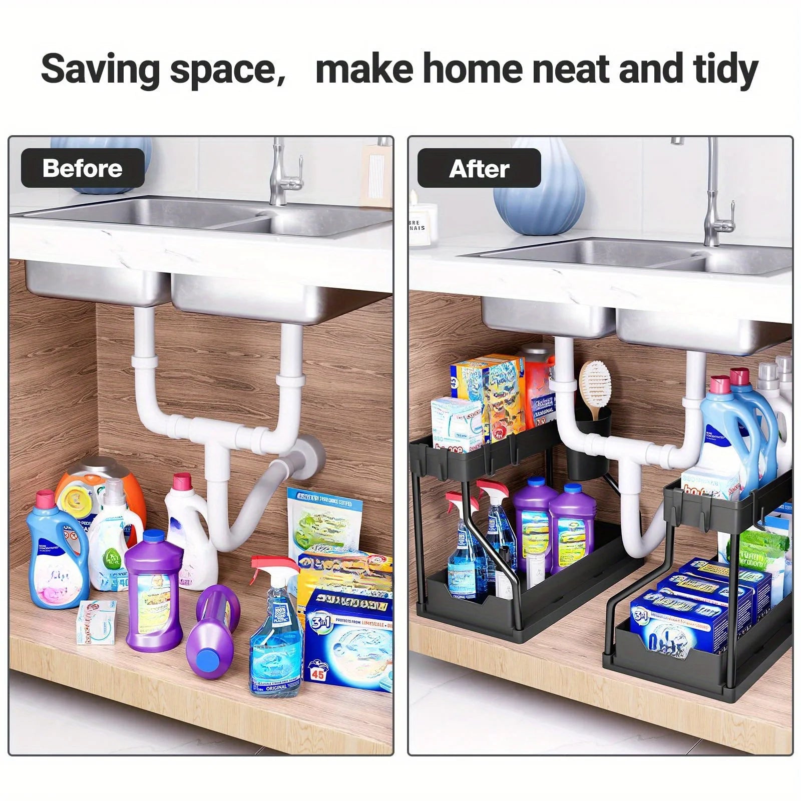 Multi-layer Pull-out Finishing Seasoning Household Kitchen Rack Bathroom Sink Layered Sundries Storage Rack Oasis Select