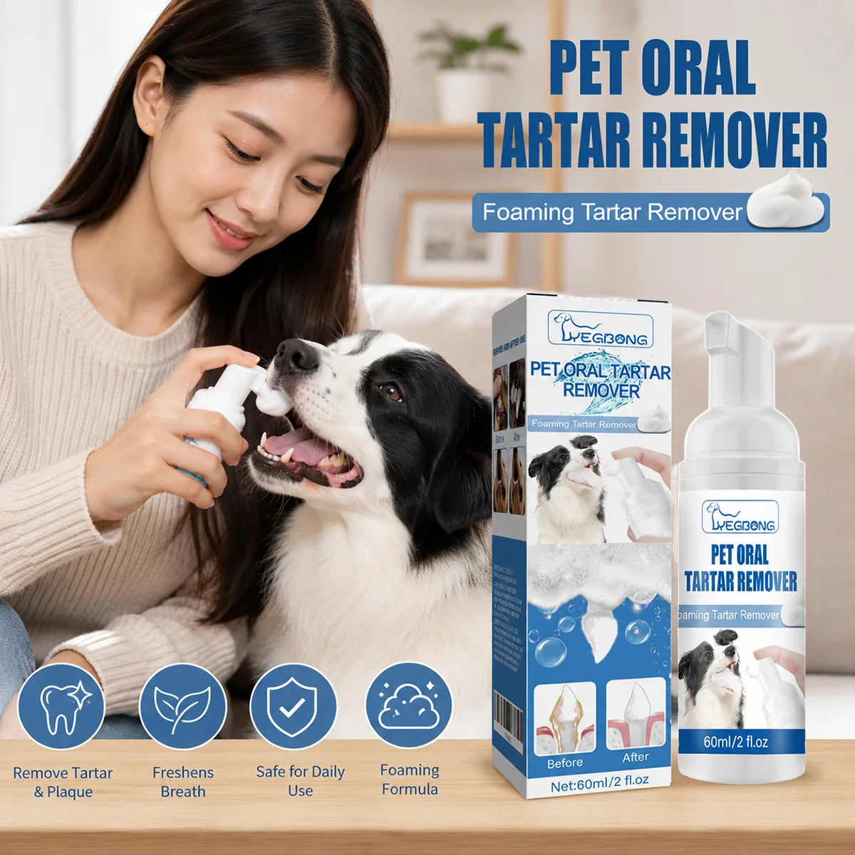60/120/180ml Pet Oral Tartar Remover Foam No Brushing Required For Dogs Cats Removes Plaque Calculus Fresh Breath Spray Oasis Select Default Title