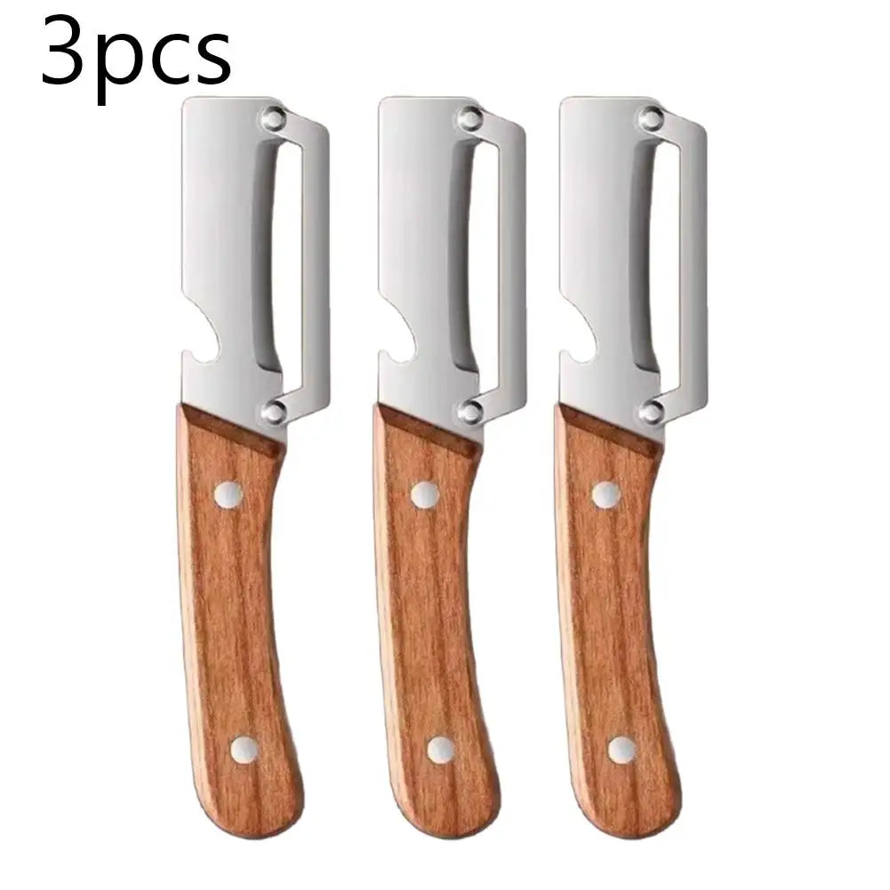 3-in-1 Multifunction Kitchen Peeler, Wooden Handle Stainless Steel Serrated Knife, Vegetable Fruit Peeler Shredder Bottle Opener Oasis Select 3 X Peeler