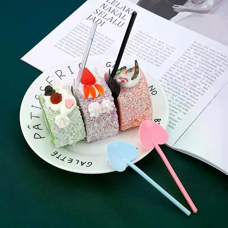 100pcs Heart Shape Disposable Spoons - Colorful Long Handle Dessert Spoons For Ice Cream, Cake, Pastry, Mooncakes | Cute Party Oasis Select