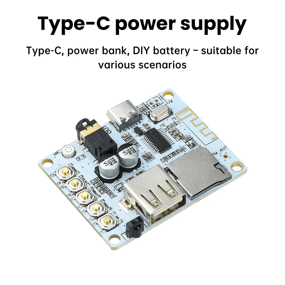 Bluetooth 5.4 Audio Receiver Board with USB/TF Playback Lossless Decoding AAC MP3 WAV FLAC APE for Car AUX DIY Power Supply Oasis Select Default Title