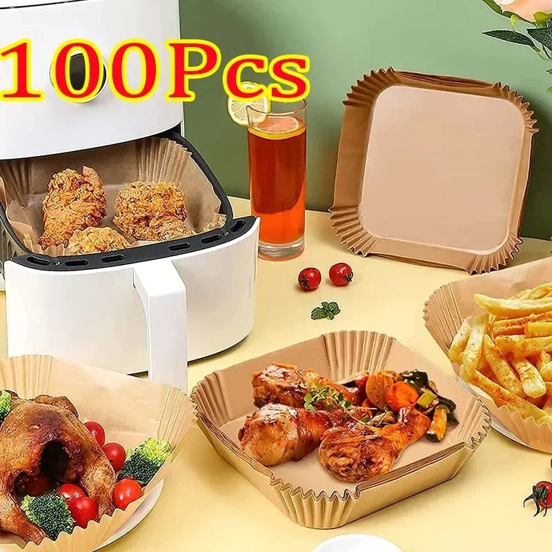 50/100pcs Square Airfryer Papers Non-Stick Disposable Paper Large Air Fryer Disposable Food Householdr Kitchen Oil Absorbing Oasis Select