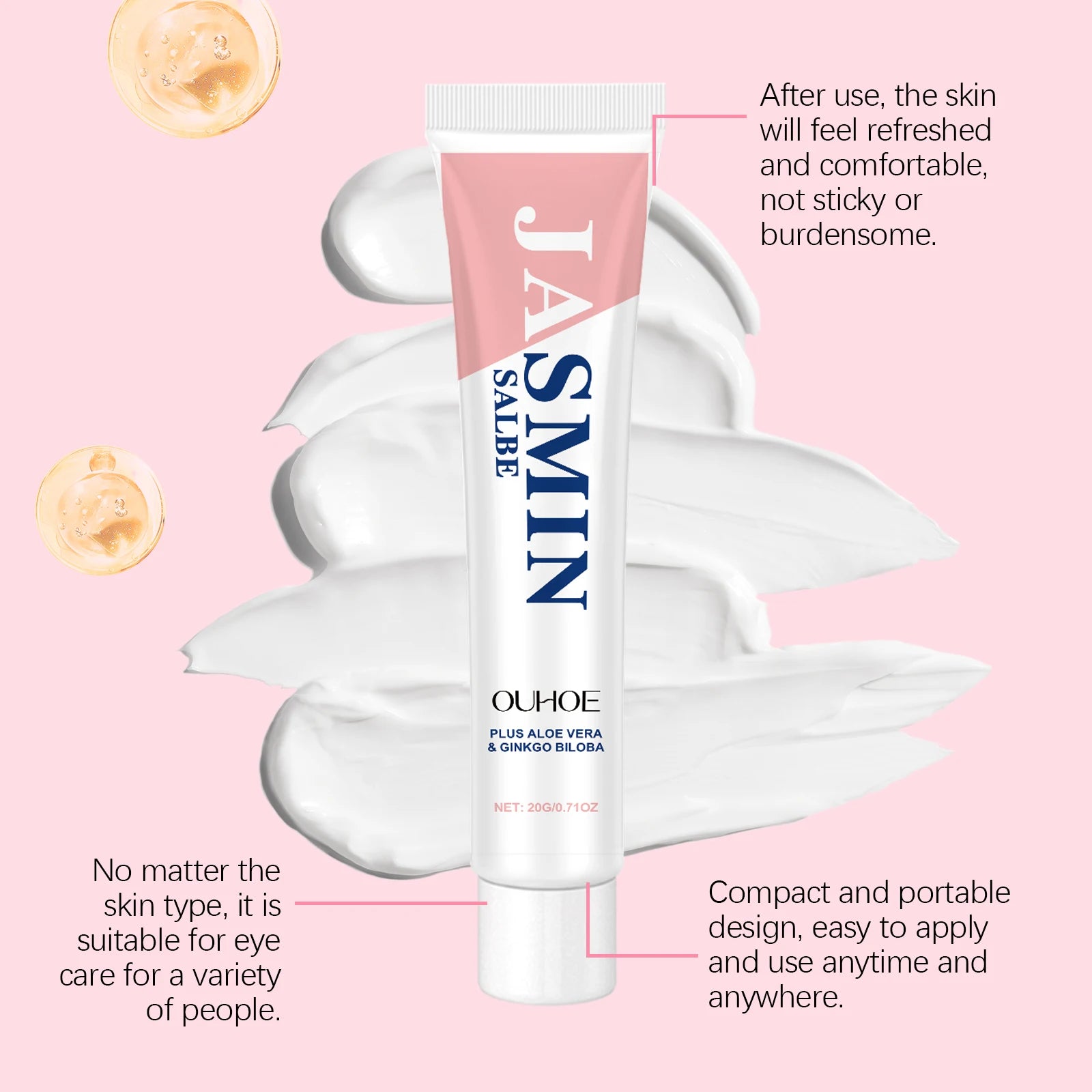 20g Jasmine Eye Cream Deep Moisturizing Nourishing Fade Fine Lines Tightening Enhance Skin Elasticity Lifting Eyes Care Lotion Oasis Select