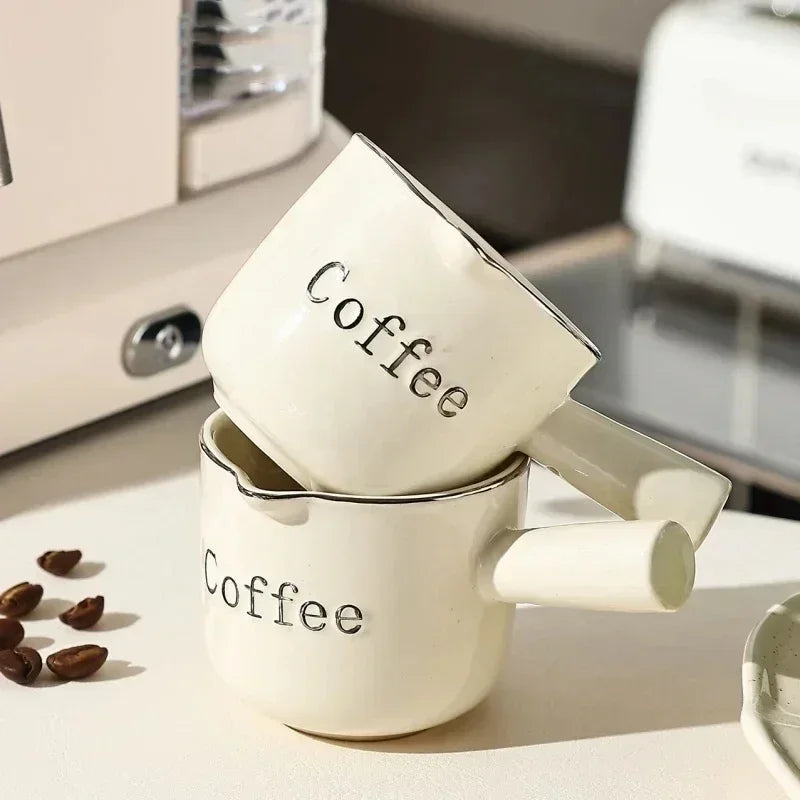 3oz/90ml Ceramic Measuring Cups with Duel Scale and Handle High Value Espresso Extraction Cup Transfer Cup Milk Jug Coffee Tool Oasis Select 2pcs
