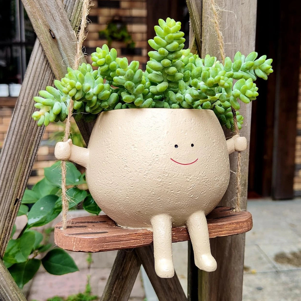 Face Planter Pot Hanging Resin Head Vase Swinging Succulent Indoor Home Decor String Pearls Flower Pot Gift Oasis Select