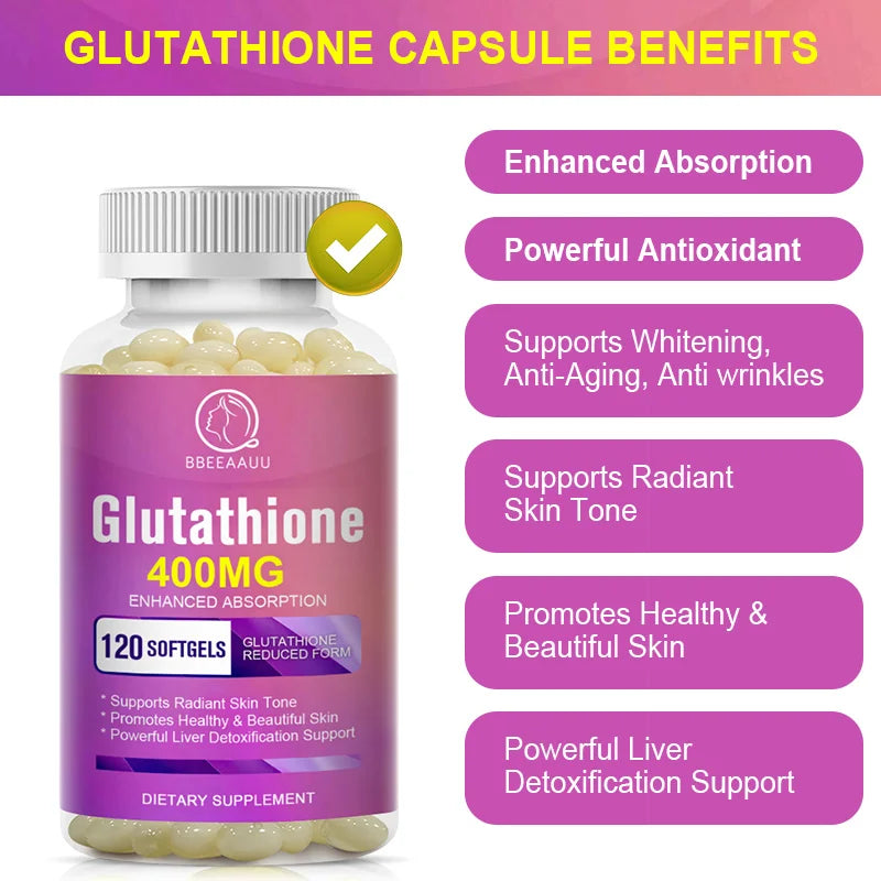 BBEEAAUU Glutathione Capsules Support Skin Whitening Improve Dullness Anti-wrinkle and Anti-aging Detox Liver Health Oasis Select