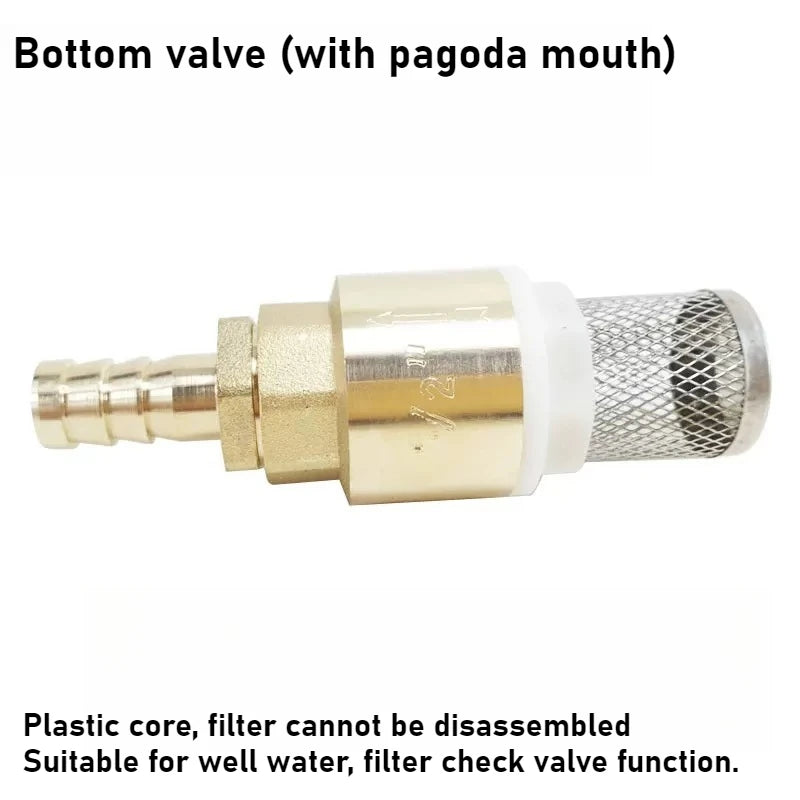 Copper Tower Bottom Valve with Filter Screen Check Valve, Self-priming Pump Inlet Anti Backflow Spring Insertion Pipe Filter Oasis Select